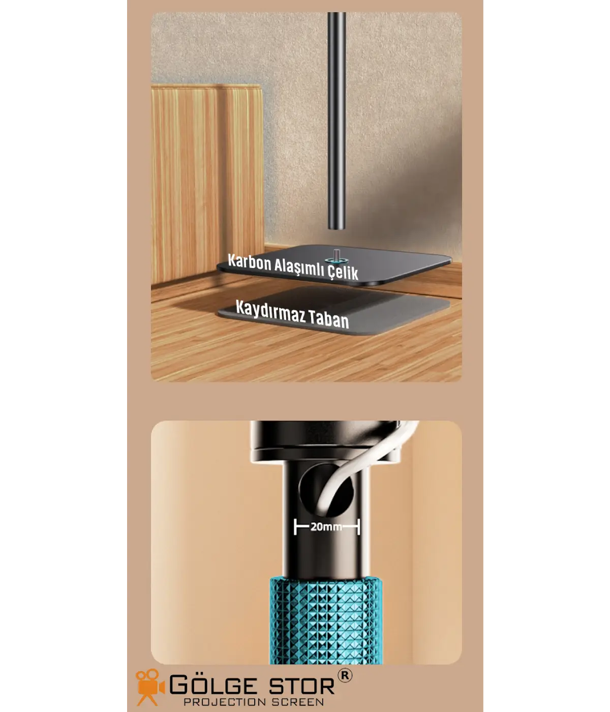 Projeksiyon Cihazı Standı Ayaklı Projeksiyon Vidalı-Gimbal Model Ayarlanabilir Yükseklik Tripod